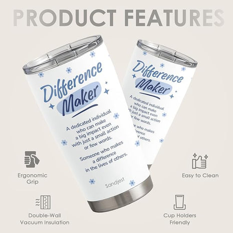 SANDJEST Inspiration Tumbler 20oz, Stainless Steel Travel Cup with Lid, Difference Maker Insulated Coffee Mug, Inspiration Gifts for Women Girls Friends Sisters on Birthday Christmas Valentine