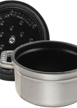staub La Cocotte Round 40509-474 Mini Pico Cocotte Round Gray 40509-474 Small Two-Handed Cast Enameled Pot, Induction Compatible