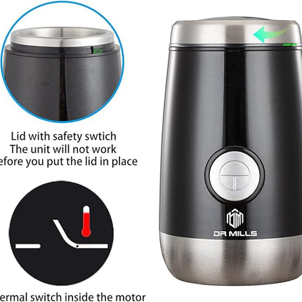 DR MILLS DM-7445 Coffee Grinder Electric,Spice and Herb Grinder, Blade & Cup Made with SUS304 Stainless Steel Food Grinders Electric