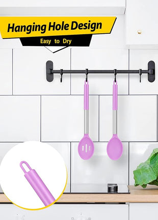 Pack of 2 Large Silicone Cooking Spoons,Non Stick Solid Basting Spoon,Heat-Resistant Kitchen Utensils for Mixing,Serving,Draining,Stirring (PURPLE)