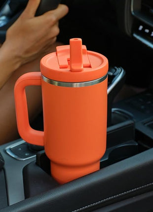 32 oz Tumbler with Handle and Straw: Stainless Steel Insulated Tumbler Keeps Cold for 24 Hours, Leakproof Travel Cup Fits in Cup Holder and BPA-Free,Moderate Orange