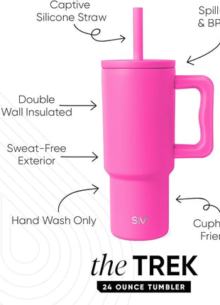 Simple Modern Kids 24 oz Tumbler with Handle and Silicone Straw Lid | Spill Proof and Leak Resistant | Reusable Stainless Steel Bottle | Gift for Kids Boys Girls | Trek Collection | Raspberry Vibes