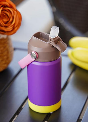 BJPKPK Insulated Water Bottle with Straw Lid, 12oz Thermo Water Bottles with Soft Nozzle, Flex Handle & Non-slip Boot, BPA Free Leak Proof Stainless Steel Metal Thermo, Tumblers, Cups,Violet