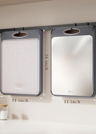 GUANCI Cutting Board for Kitchen, Stainless Steel Cutting Board Double Sided for Chopping Meat/Vegetables, Stainless Steel/Wheat Straw PP, Kitchen Gifts Easy to Clean Large 16”×11”