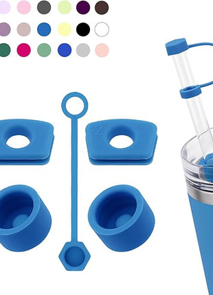 Silicone Spill Stopper Set Compatible with Stanley Cup 2.0 30oz & 40oz with Straw Cover (Set of 2, Azure)