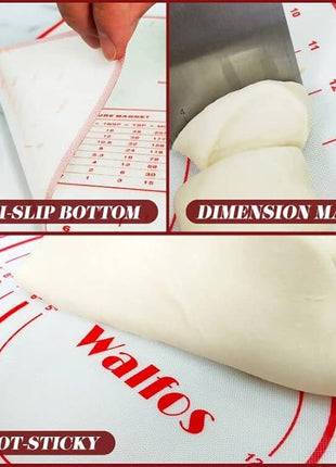 WALFOS French Rolling Pin and Silicone Baking Mat Set, Non-Stick Beech Wood Rolling Pin 17 Inch and Pastry Mat for Best Pie Crust, Cookie, Pasta and Pizza Dough