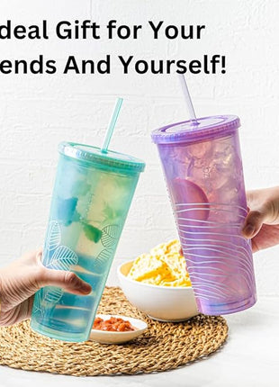 bzyoo SIP 24oz (710ml) Double Wall Plastic Tumbler with Lid and Straw Cold Drink Travel Mug Reusable Ice Coffee Tea Cup Perfect for Office Poolside Parties Gifts Color: Pearl Purple