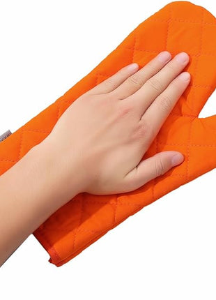 Oven Mitts and Pot Holders 4 pcs Set,High Heat Resistant 500 Degree Extra Thicken Long Kitchen Cotton Oven Glove for Cooking (12 Inch,Orange)…