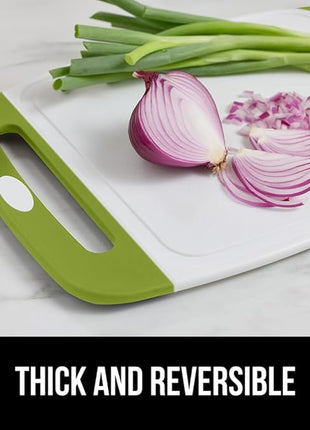 GORILLA GRIP BPA-Free Reversible Kitchen Cutting Board Set of 3, US Designed, Nonporous, Juice Grooves Catch Liquid, Slip Resistant Border, Dishwasher Safe, Durable Food Chopping Boards, Lime Green