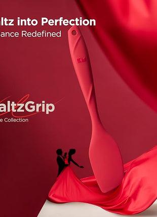 Kitchen Mama WaltzGrip Platinum Silicone Scraping Spatula: Heat Resistant, Seamless, Non Stick for Frying Pan Cookware, Safe, Flexible Bowl Scraper - Ideal for Mixing, Baking, Stirring (Red)