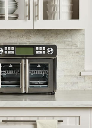 Emeril Lagasse Dual Zone 360 Air Fryer Oven Combo with French Door, 25 QT Extra Large, Cook Two Foods in Different Ways, Up to 60% Faster from Frozen to Finish, Pizza Stone Accessory