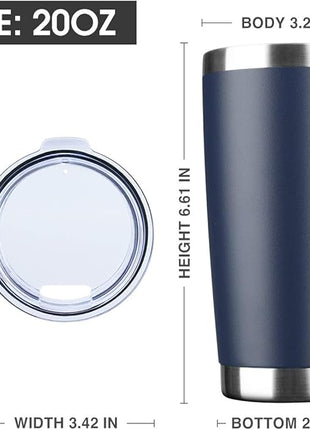 20oz Tumbler Bulk Stainless Steel Vacuum Insulated Tumblers with Lid Double Wall Travel Mug Durable Powder Coated Coffee Cup, Suitable for Ice Drinks and Hot Beverage (Navy 12pack)