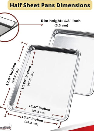 KITCHENATICS Premium Quality Half Sheet Size Baking Pans, Nonstick Cookie Sheets for Baking, Oven Safe Baking Sheet Pans, Heavy Duty 1/2 Commercial Baking Sheets for Oven - 13.1" x 17.9" IN, Set of 2