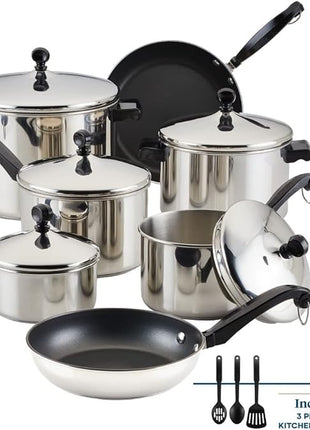 Farberware Classic Stainless Steel Cookware Pots and Pans Set, 15-Piece,50049,Silver