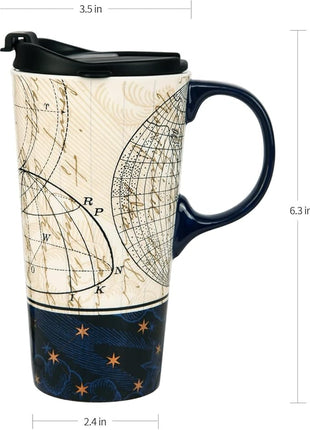 Topadorn Ceramic Travel Mug and Coffee Cup 17 oz. with Handle and Color Box,Starstruck