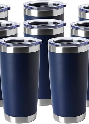 HASLE OUTFITTERS 20oz Tumblers Bulk Stainless Steel Cup with Lid Double Wall Vacuum Insulated Coffee Mug for Cold & Hot Drinks 8 Pack, Navy