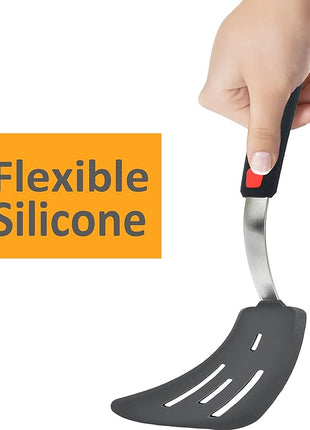 Set of 3, Silicone Spatula Turner,600°F Heat Resistant Cooking Spatulas for Nonstick Cookware, Large Kitchen Utensils BPA Free Rubber Spatula Set for Egg, Pancake, Fish, Burger