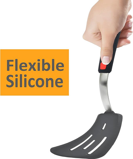 Set of 3, Silicone Spatula Turner,600°F Heat Resistant Cooking Spatulas for Nonstick Cookware, Large Kitchen Utensils BPA Free Rubber Spatula Set for Egg, Pancake, Fish, Burger