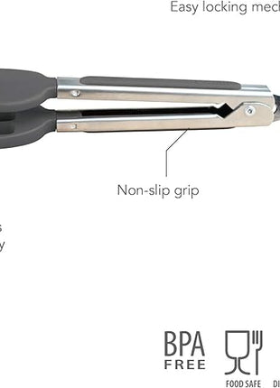 Tovolo Waffle Tongs Mini Silicone Kitchen Tongs for Cooking Serving Flat Stainless Steel Small Tongs with Silicone Tips for Salads Belgian Waffles Air Fryer Appetizers Dishwasher Safe Charcoal Gray