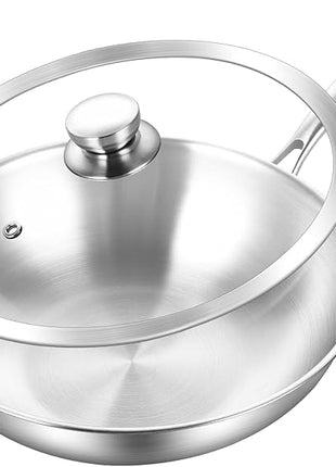 LOLYKITCH 12 Inch Tri-Ply Stainless Steel Wok Pan with Lid,Induction Stir-Fry Pan,Dishwasher and Oven Safe,Heavy Duty and Detachable Handle