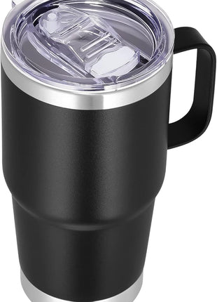 VEGOND 20 oz Tumbler with Handle Lid and Straw, Stainless Steel Insulated Travel Coffee Mug Spill Proof Double Wall Metal Tumbler Cup Keeps Drink Hot and Cold, Black 1 Pack