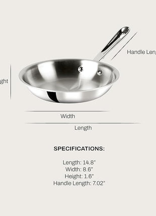 All-Clad D3 3-Ply Stainless Steel Fry Pan 8 Inch Induction Oven Broiler Safe 600F Pots and Pans, Cookware Silver