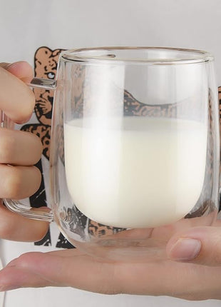 Glass Coffee Mug, 8.5 oz Double Walled Insulated Cup Heat-resistant for Tea Coffee Latte Cappuccino Espresso Iced Tea Dishwasher & Microwave Safe, Set of 1 (Round)