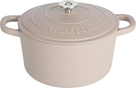 Crock-Pot Artisan 5-Quart Round Cast Iron Dutch Oven with Lid – Matte Dusty Pink, Durable Oven Safe Cookware