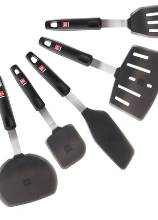 DI ORO Silicone Turner Spatula Set - Forever Warranty - Kitchen Spatulas for Nonstick Cookware - 600°F Heat-Resistant & BPA Free - Flexible & Thin Flippers for Turning Eggs & Pancakes (6 Piece, Black)