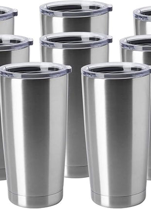 HASLE OUTFITTERS 20oz Tumblers Bulk Stainless Steel Cups with Lid Double Wall Vacuum Insulated Coffee Mugs for Cold & Hot Drinks 8 Pack