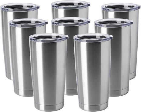 HASLE OUTFITTERS 20oz Tumblers Bulk Stainless Steel Cups with Lid Double Wall Vacuum Insulated Coffee Mugs for Cold & Hot Drinks 8 Pack