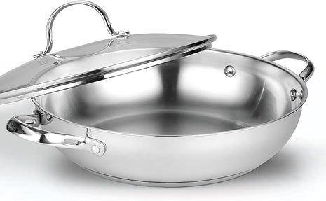 Cooks Standard Wok Stir Fry Pan with Glass Lid, Classic Stainless Steel 12-Inch/30cm Everyday Chef's Pan, Silver