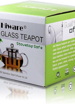 Hiware Glass Teapot with Stainless Steel Infuser & Lid, Borosilicate Glass Tea Pot Stovetop Safe, Blooming & Loose Leaf Teapots, 27 Oz