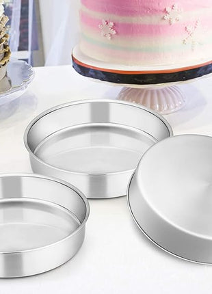E-far 9½ Inch Cake Pan Set of 3, Stainless Steel Round Cake Baking Pans, Non-Toxic & Healthy, Mirror Finish & Dishwasher Safe