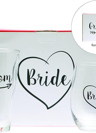 Cute Wedding Gifts - Bride and Groom Novelty Wine Glass and Beer Glass Combo - Engagement Gift for Couples