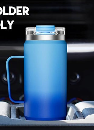 Meoky 40oz Tumbler with Handle, Stainless Steel Travel Mug with 2-in-1 Straw and Sip Lid, Vacuum Insulated Coffee Mug, 100% Leak Proof, Keeps Cold for 34 Hours or Hot for 10 Hours (Sky)