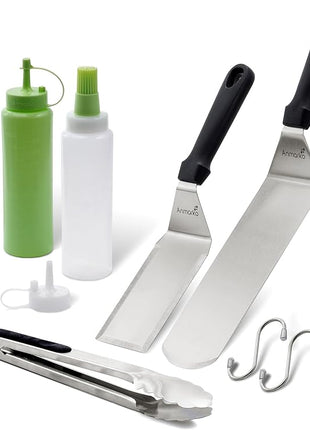 Metal Spatula Set of 4 - Griddle Accessories kit - Grill Flat Spatula Pancake Flipper Hamburger Turner - Metal Utensil Great for BBQ Grill Flat Top Cast Iron Griddle - Commercial Grade