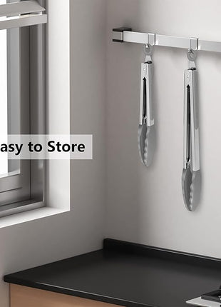 2 Pack Grey Kitchen Tongs, Premium Silicone BPA Free Non-Stick Stainless Steel BBQ Cooking Grilling Locking Food Tongs, 9-Inch & 12-Inch