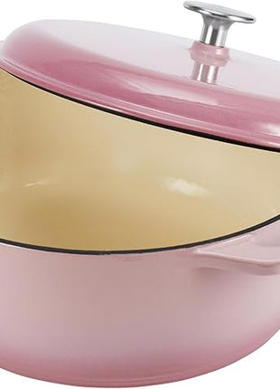 Amazon Basics Cast Iron Dutch Oven Pot with Lid, Enameled, Round, Dual Handles, Heavy-Duty, Medium, 6-Quart, Light Pink