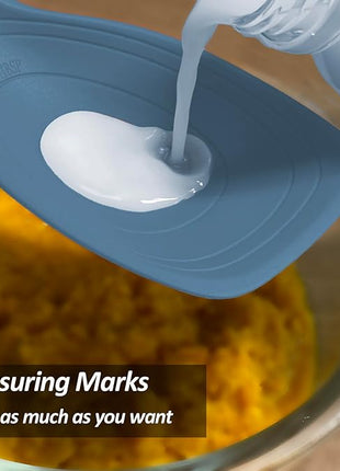 Large Silicone Cooking Spoon, Non-Stick Solid Spoon set with Deep Bolw and Measurement Mark for Mixing, Serving, Draining, Scooping, Scraping, Heat Resistant Kitchen Utensils, Starry Blue