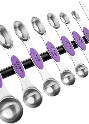 Spring Chef Stainless Steel Magnetic Measuring Spoons Set of 8 with Leveler, Nesting Metal Teaspoon & Tablespoon Measuring Spoons for Food, Heavy Duty Kitchen Gadgets for Baking & Cooking - Orchid
