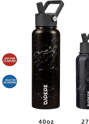 BJPKPK Insulated Water Bottles with Straw Lid, 40oz Stainless Steel Water Bottles with 3 Lids, BPA Free Leakproof Thermo, Tumblers, Cups for Sports, Gym- Midnight