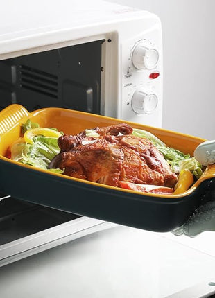 Sweejar Baking Pans Set, Ceramic 9x13 Baking Dish with Handle, Rectangular Casserole Dishes for Oven, Bakeware Sets of 3, Durable Lasagna Pan Deep for Kitchen, Banquet, Wedding Gift(Blue & Yellow)