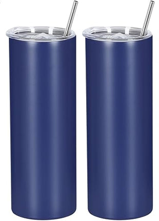 4 Pack 20 Oz Straight Skinny Tumblers,Individually Gift Boxed Stainless Steel Slim Skinny Tumbler Set Bulk, 20 Oz Insulated Slim Thin Travel Tumbler Cup for Diy, Navy