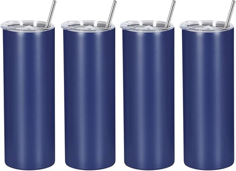 4 Pack 20 Oz Straight Skinny Tumblers,Individually Gift Boxed Stainless Steel Slim Skinny Tumbler Set Bulk, 20 Oz Insulated Slim Thin Travel Tumbler Cup for Diy, Navy