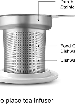 Sweejar Porcelain Tea Mug with Infuser and Lid,Teaware with Filter, Loose Leaf Tea Cup Steeper Maker, 16 Fl Oz for Tea/Coffee/Milk/Women/Office/Home/Gift (Plum Blossom)