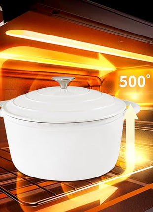 Dutch Oven,Cast Iron Dutch Ovens,Dutch Oven Pot with Lid,5 QT Enamel Dutch Pot,Dutch Ovens with Dual Handles,Cast Iron Pot for Braiser,Cooking,Gifts for Family,White