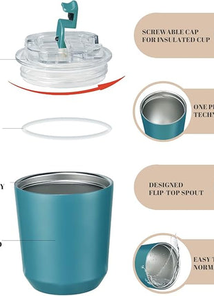 Puraville Insulated Tumblers with Lid, 10 oz Travel Coffee Mug Stainless Steel Vacuum Cup, Leak Proof Reusable Double Walled Coffee Tumbler for Iced and Hot Drinks, Peacock Blue