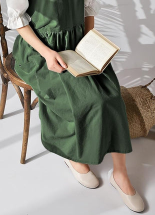 Uaussi Cotton Linen Apron Cross Back Work Apron for Women with Pockets Pinafore Dress X Cross Halter Apron for Chef Gardening