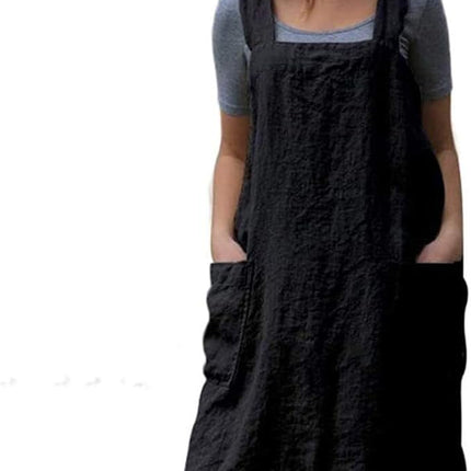 YESDOOD Cotton Linen Apron Cross Back Apron for Women with Pockets Pinafore Dress for Baking Cooking